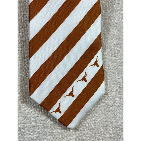 NWT Eagle’s Wing Men’s Burnt Orange White Striped UT Longhorns Silk Tie 60″ - Picture 6 of 10